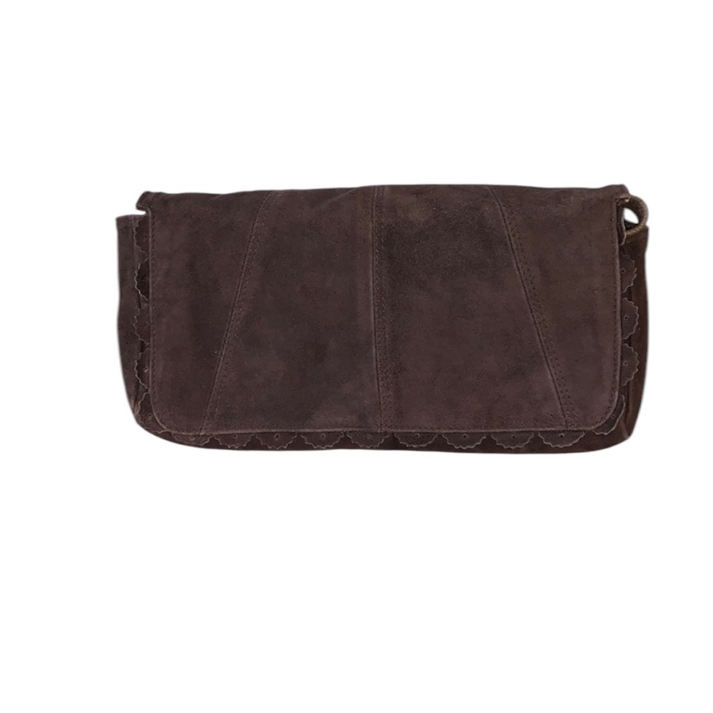 Brown Suede Scalloped Bag with Detachable Leather Strap